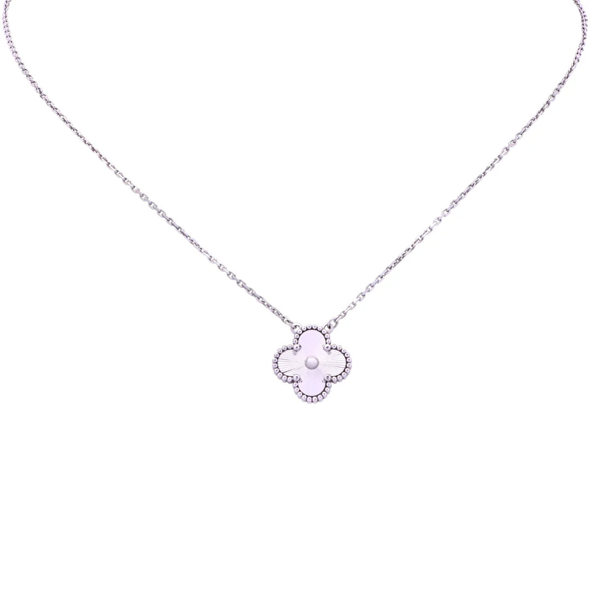 Van Cleef & Arpels Post-1980s 18KT White Gold Alhambra Guilloche Necklace front