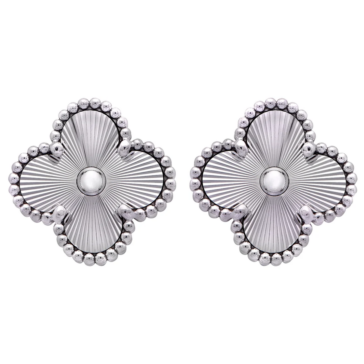 Van Cleef & Arpels Post-1980s 14KT White Gold Alhambra Guilloche Earrings front