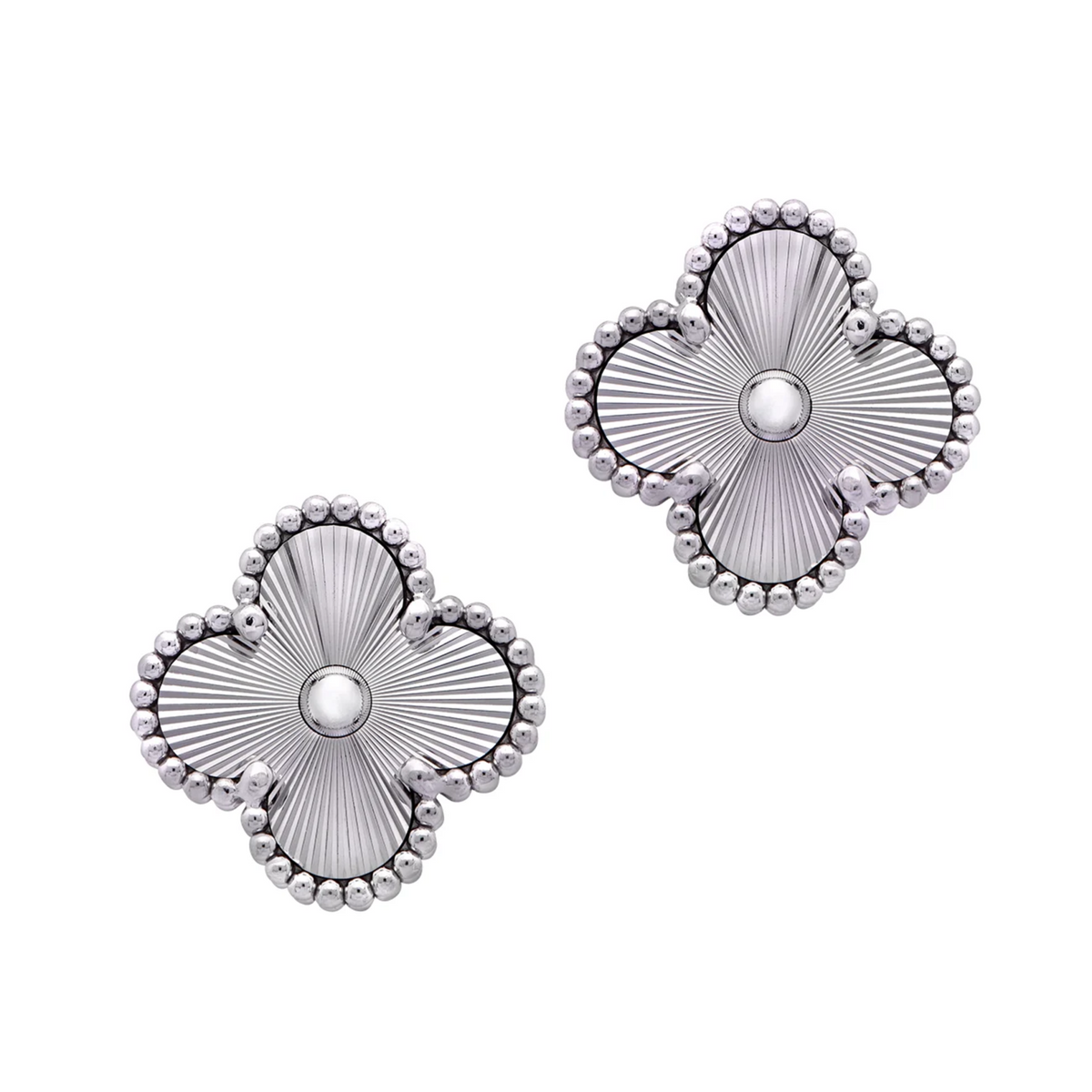 Van Cleef & Arpels Post-1980s 14KT White Gold Alhambra Guilloche Earrings front