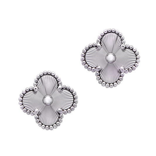 Van Cleef & Arpels Post-1980s 14KT White Gold Alhambra Guilloche Earrings front