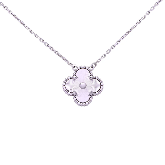 Van Cleef & Arpels Post-1980s 18KT White Gold Alhambra Guilloche Necklace front