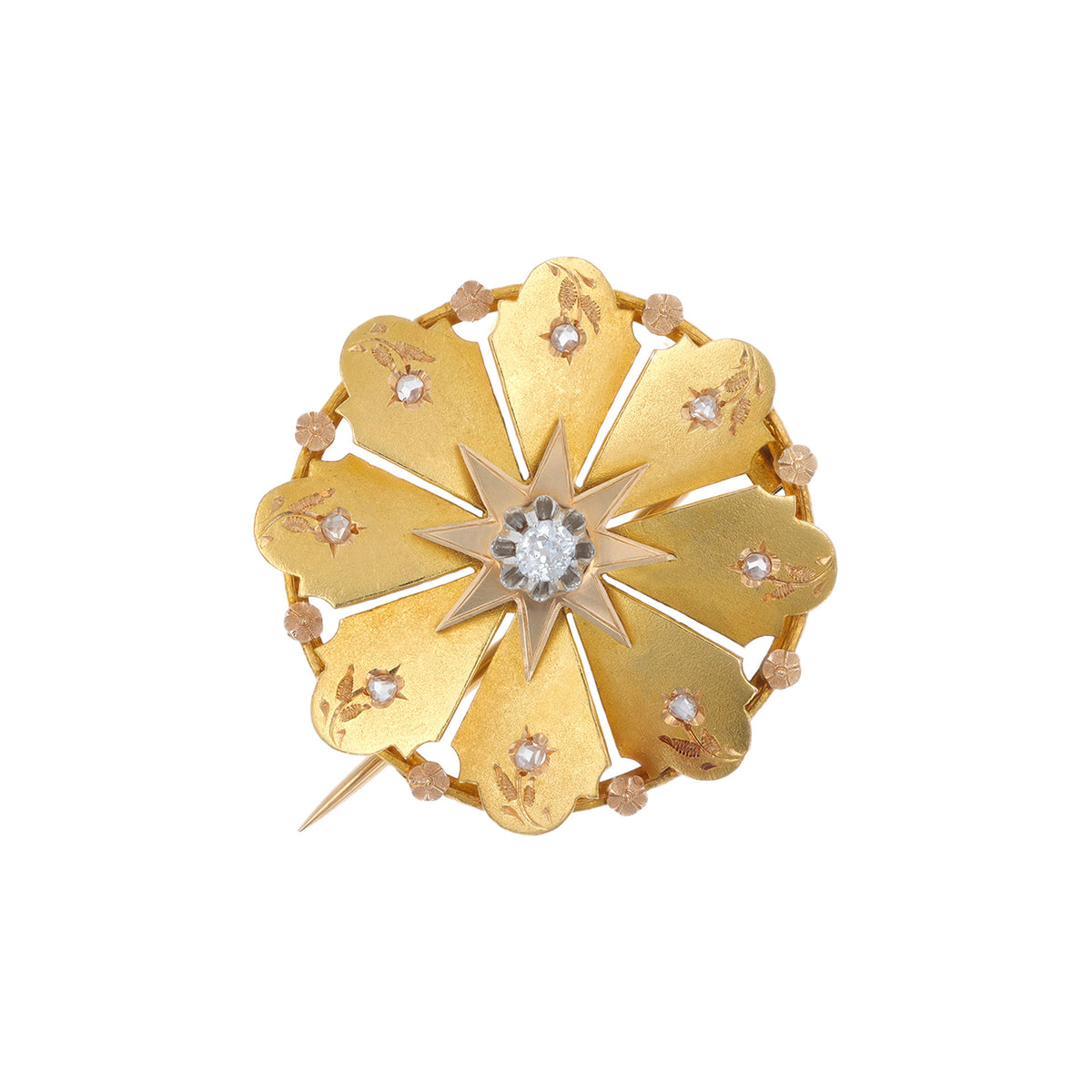Rene Boivin French Victorian Platinum & 18KT Yellow Gold Diamond Brooch front