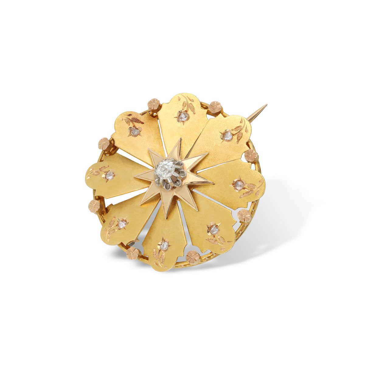 Rene Boivin French Victorian Platinum & 18KT Yellow Gold Diamond Brooch front