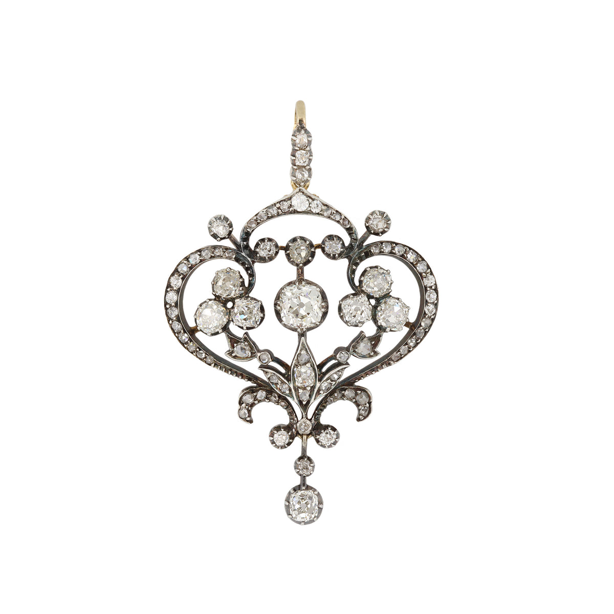 Victorian Silver & 18KT Yellow Gold Diamond Pendant front