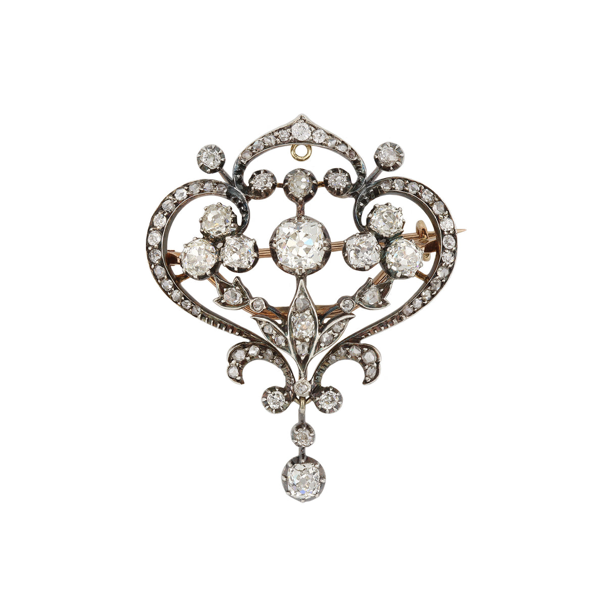 Victorian Silver & 18KT Yellow Gold Diamond Pendant front