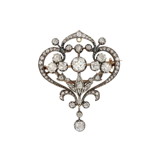 Victorian Silver & 18KT Yellow Gold Diamond Pendant front