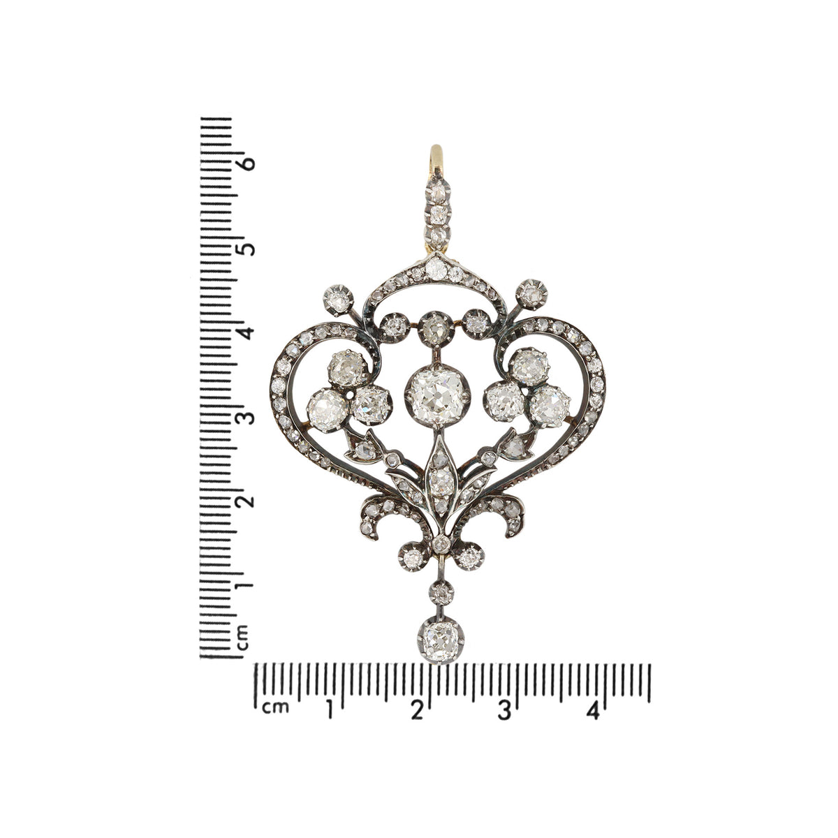 Victorian Silver & 18KT Yellow Gold Diamond Pendant measurements