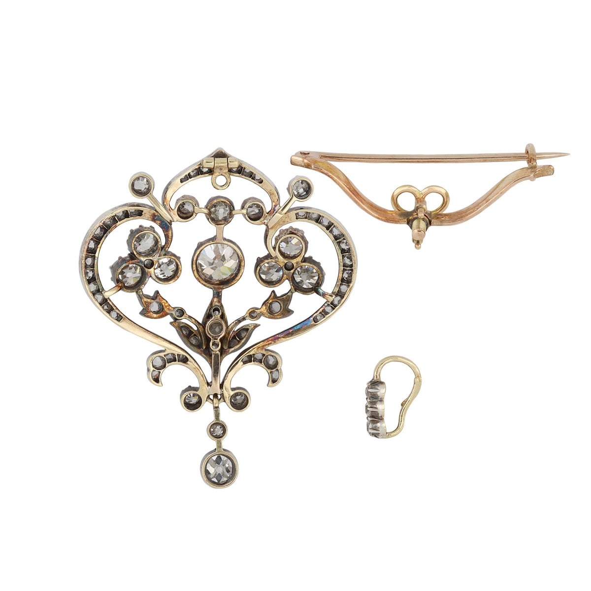 Victorian Silver & 18KT Yellow Gold Diamond Pendant back