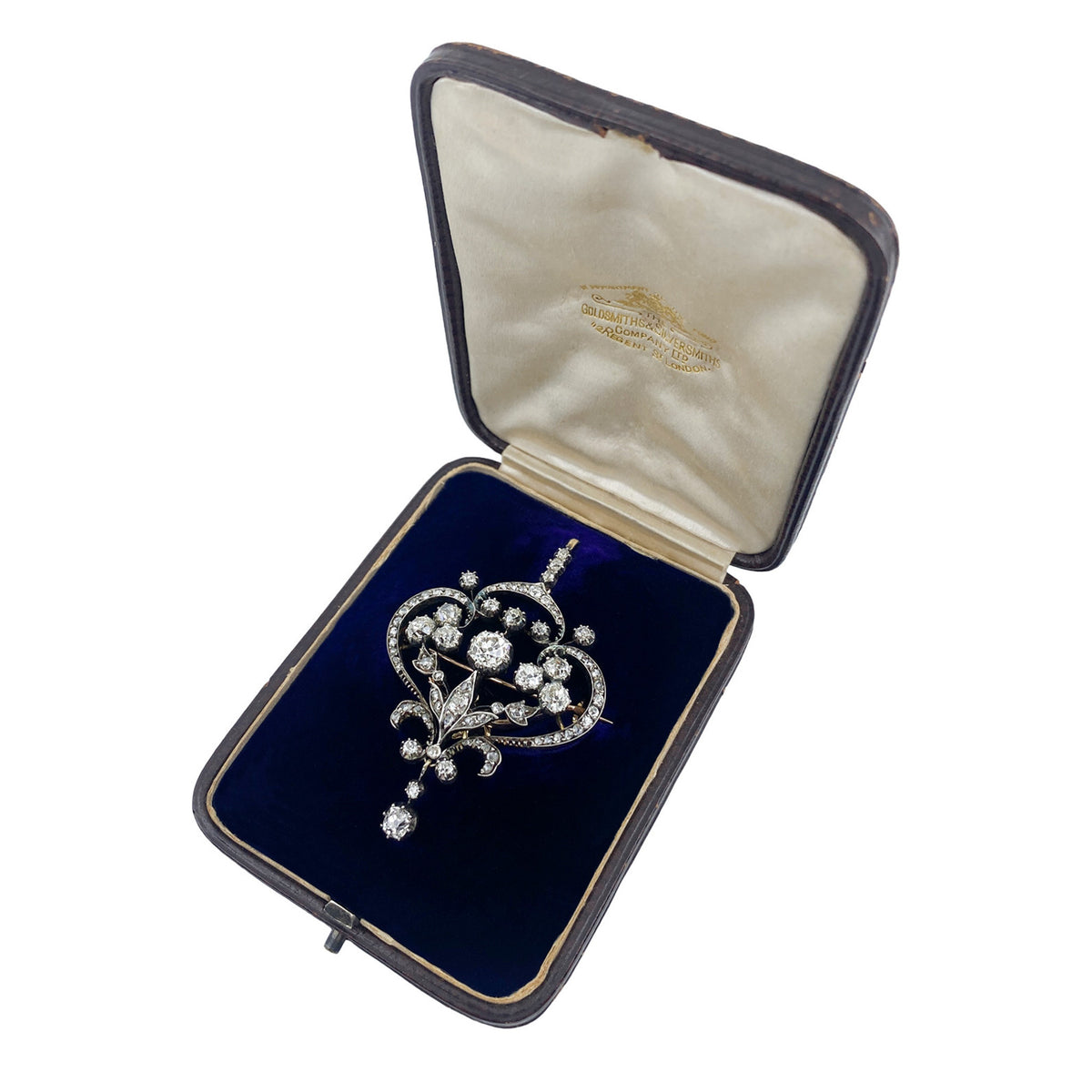 Victorian Silver & 18KT Yellow Gold Diamond Pendant in box