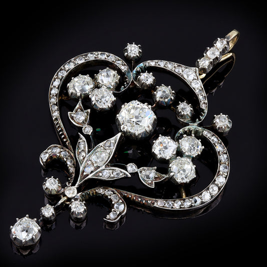 Victorian Silver & 18KT Yellow Gold Diamond Pendant front