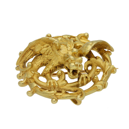 Maison Plisson et Hartz French Victorian 18KT Yellow Gold Chimera Brooch front