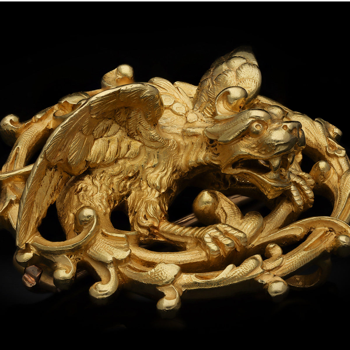 Maison Plisson et Hartz French Victorian 18KT Yellow Gold Chimera Brooch front