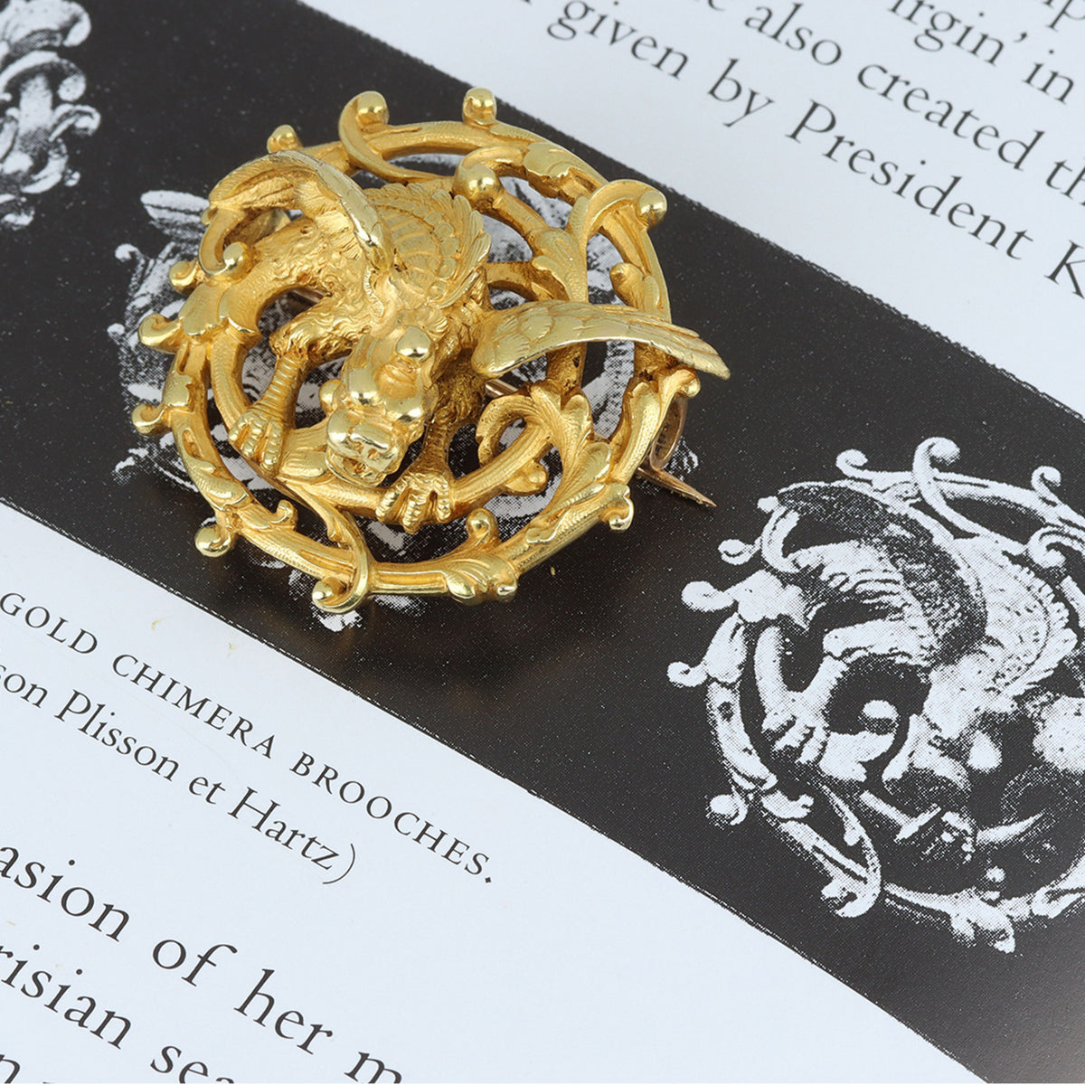 Maison Plisson et Hartz French Victorian 18KT Yellow Gold Chimera Brooch front