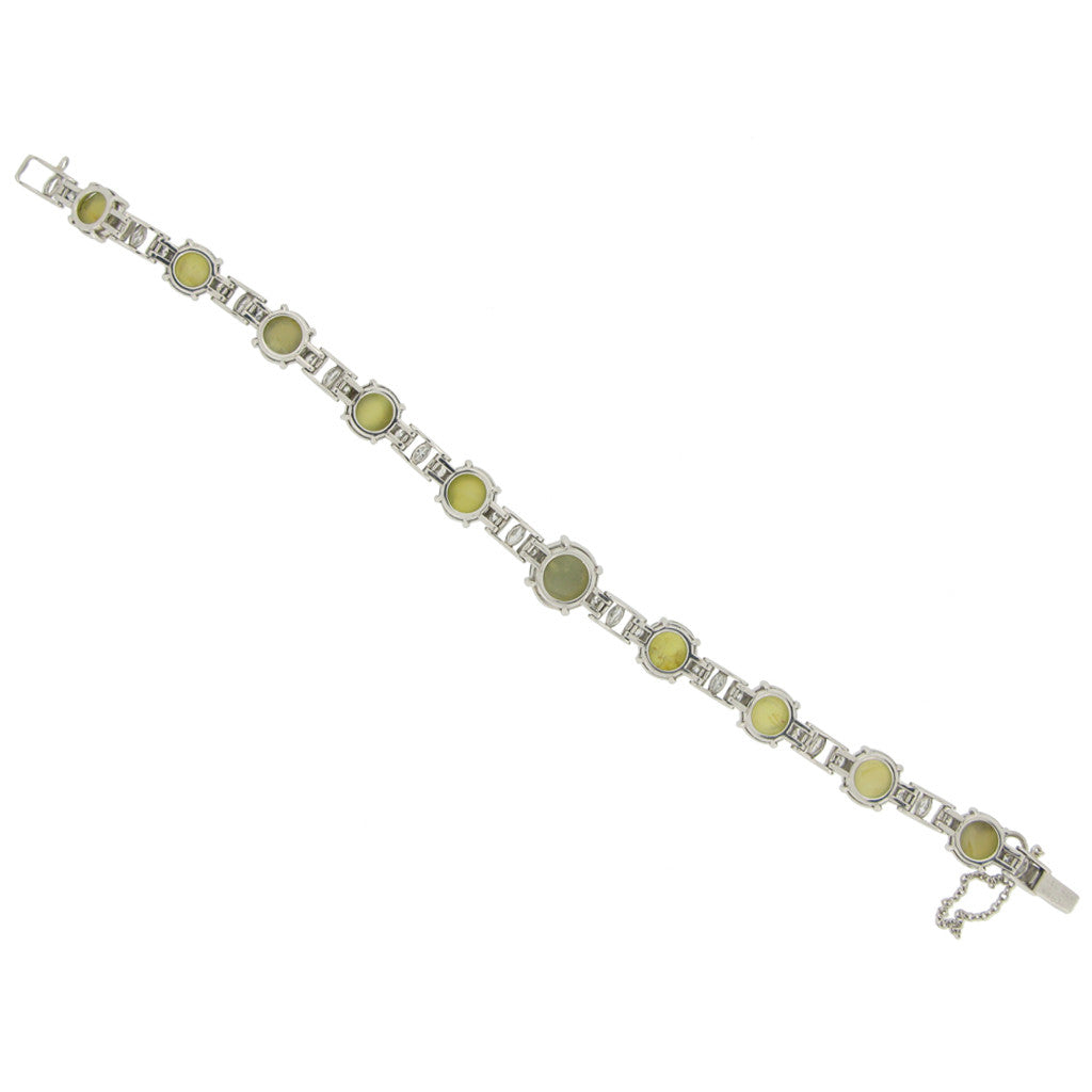 J.E. Caldwell 1930s Platinum Chrysoberyl Cat's Eye & Diamond Bracelet back