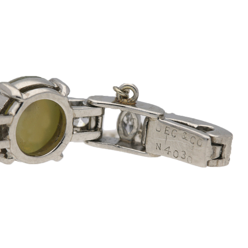 J.E. Caldwell 1930s Platinum Chrysoberyl Cat's Eye & Diamond Bracelet signature