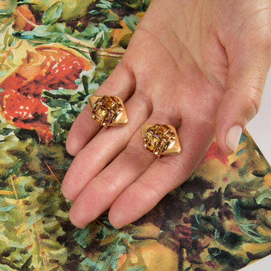 Cartier 1930s 18KT Yellow Gold Citrine Earrings front
