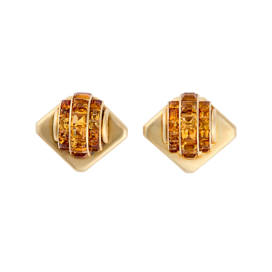 Cartier 1930s 18KT Yellow Gold Citrine Earrings front