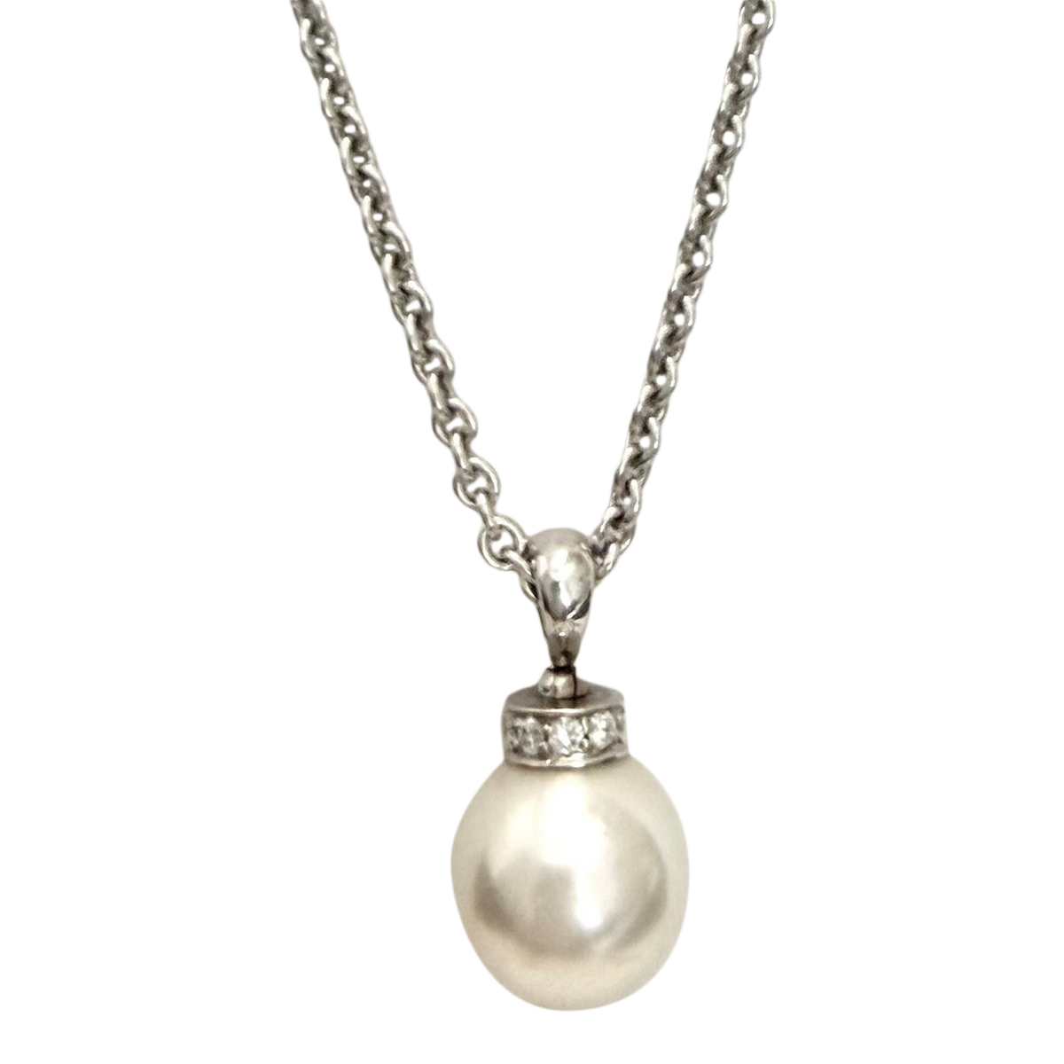 Bulgari Post-1980s 18KT White Gold Cultured Pearl & Diamond Necklace front
