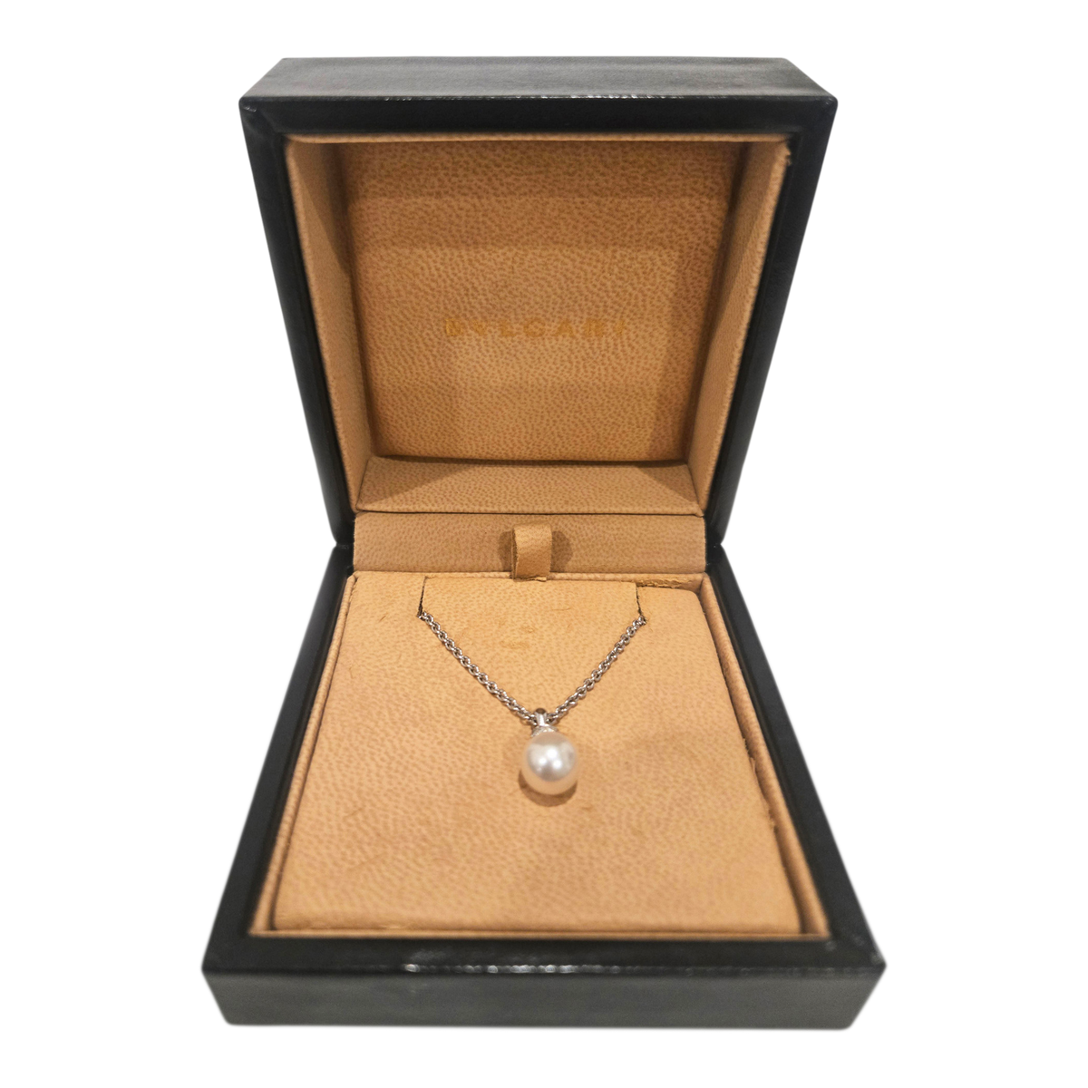Bulgari Post-1980s 18KT White Gold Cultured Pearl & Diamond Necklace in box
