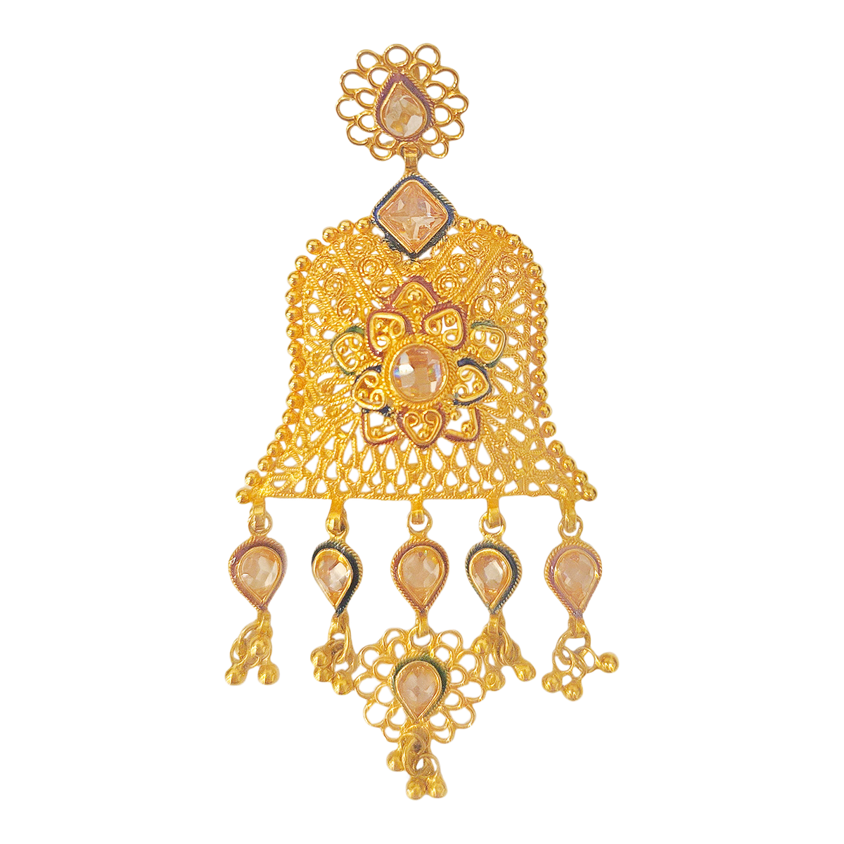 Post-1980s 22KT Yellow Gold Moissanite & Enamel Pendant front