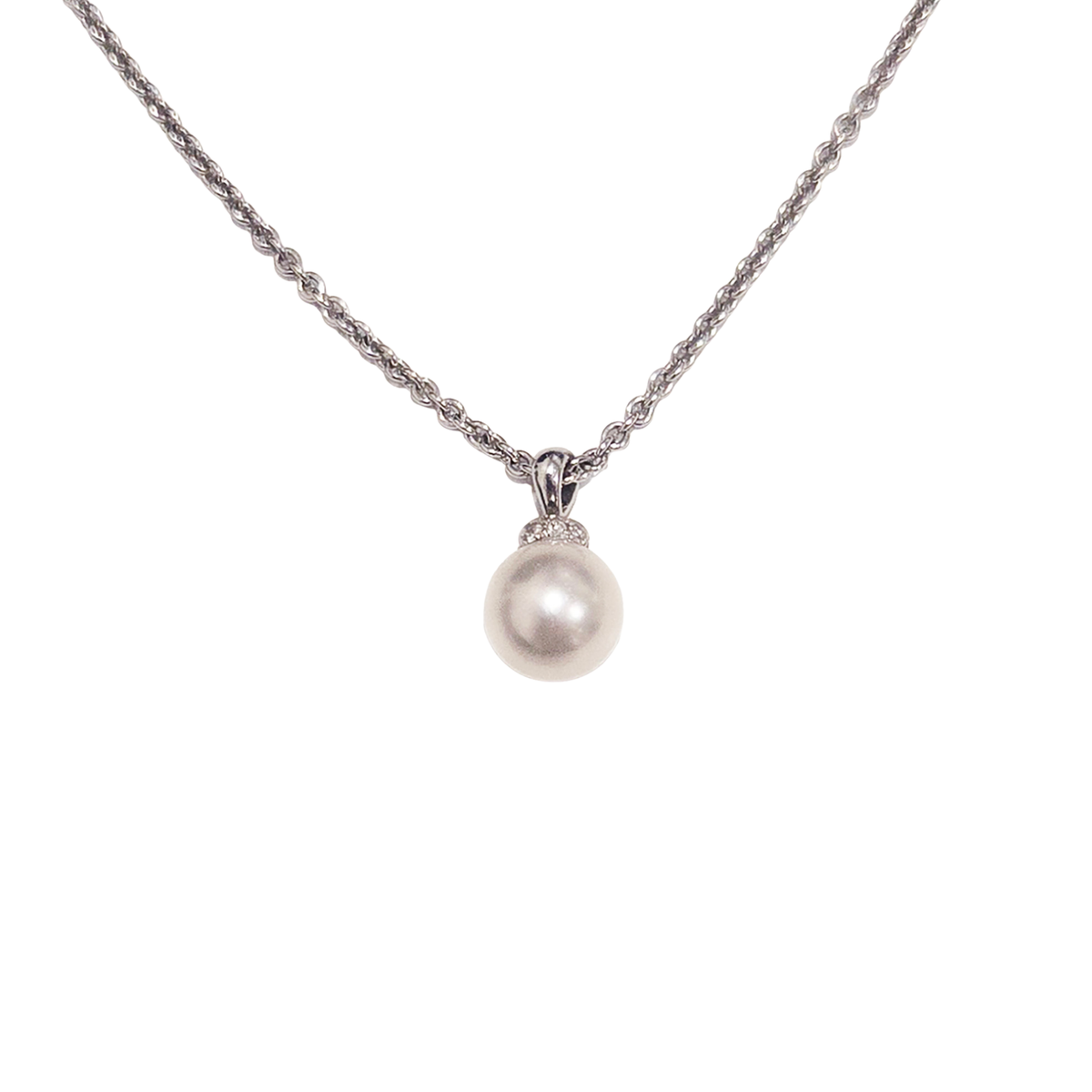 Bulgari Post-1980s 18KT White Gold Cultured Pearl & Diamond Necklace front