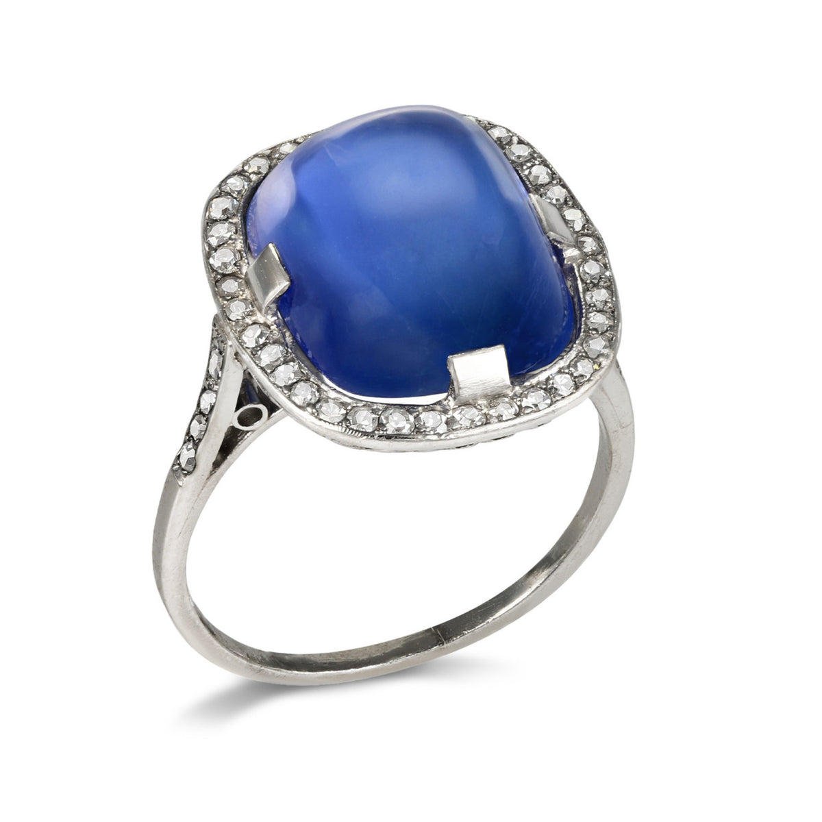 Art Deco Platinum Sapphire & Diamond Ring profile