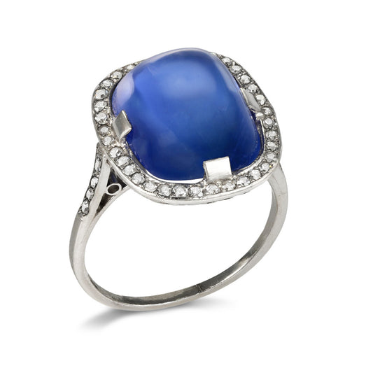 Art Deco Platinum Sapphire & Diamond Ring profile
