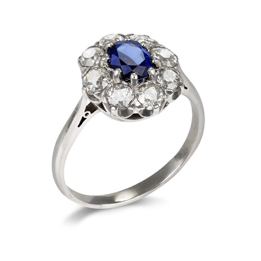 Art Deco Platinum Sapphire & Diamond Ring profile