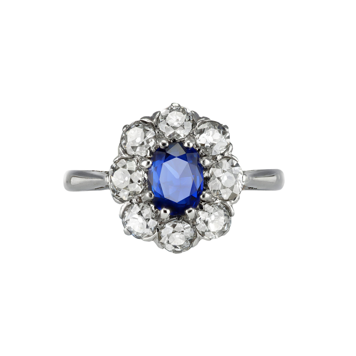 Art Deco Platinum Sapphire & Diamond Ring front