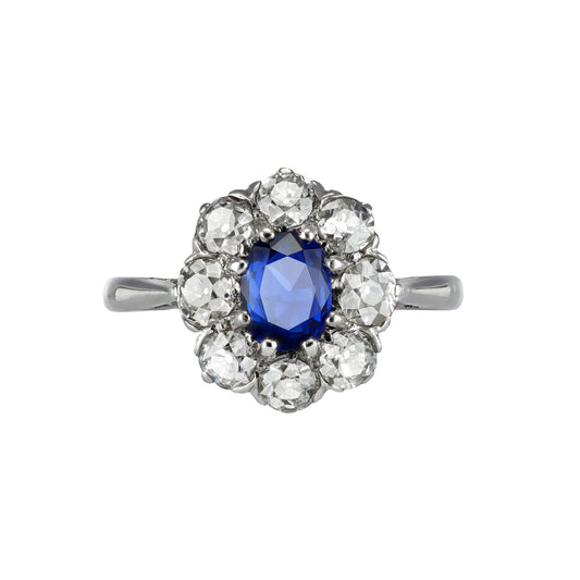 Art Deco Platinum Sapphire & Diamond Ring front