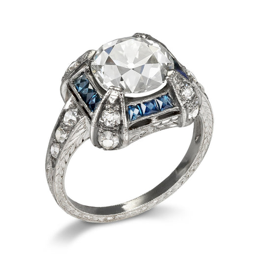 Art Deco Platinum Diamond & Sapphire Ring profile