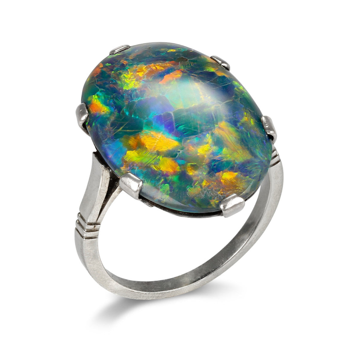 Art Deco Platinum Black Opal Ring profile