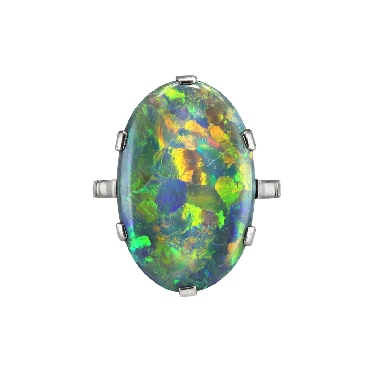 Art Deco Platinum Black Opal Ring front