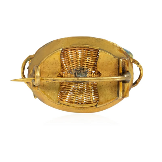 English Victorian 15KT Yellow Gold Enamel Brooch back