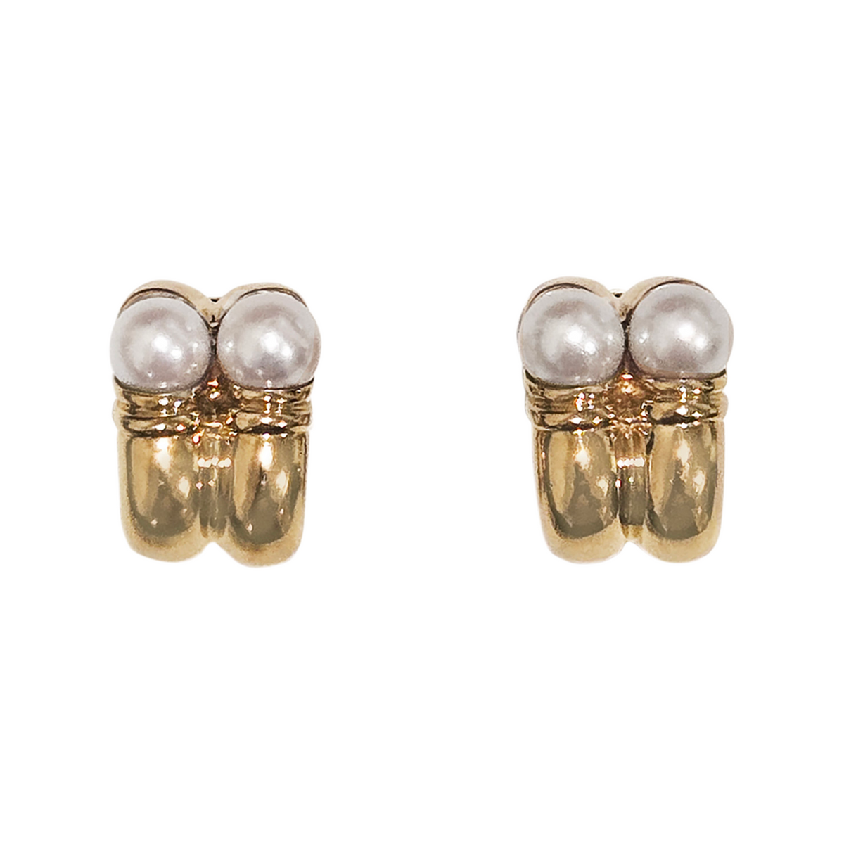 Bulgari 1980s 18KT Yellow Gold Cultured Pearl Earrings front