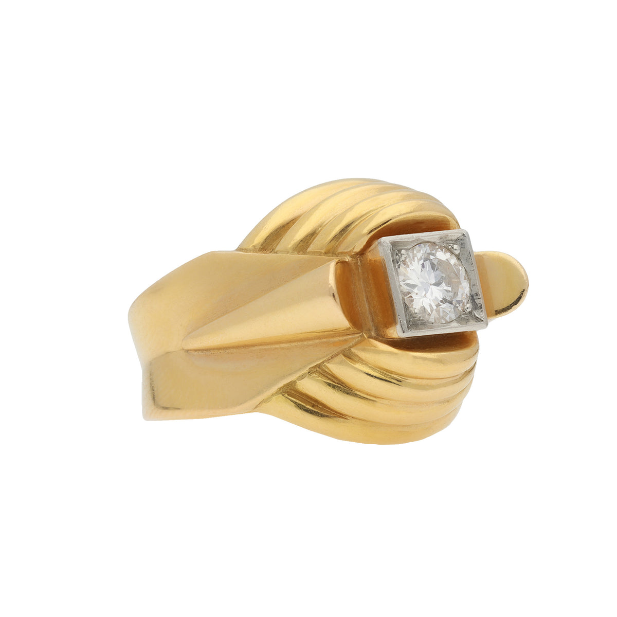 French 1950s Platinum & 18KT Yellow Gold Diamond Ring side