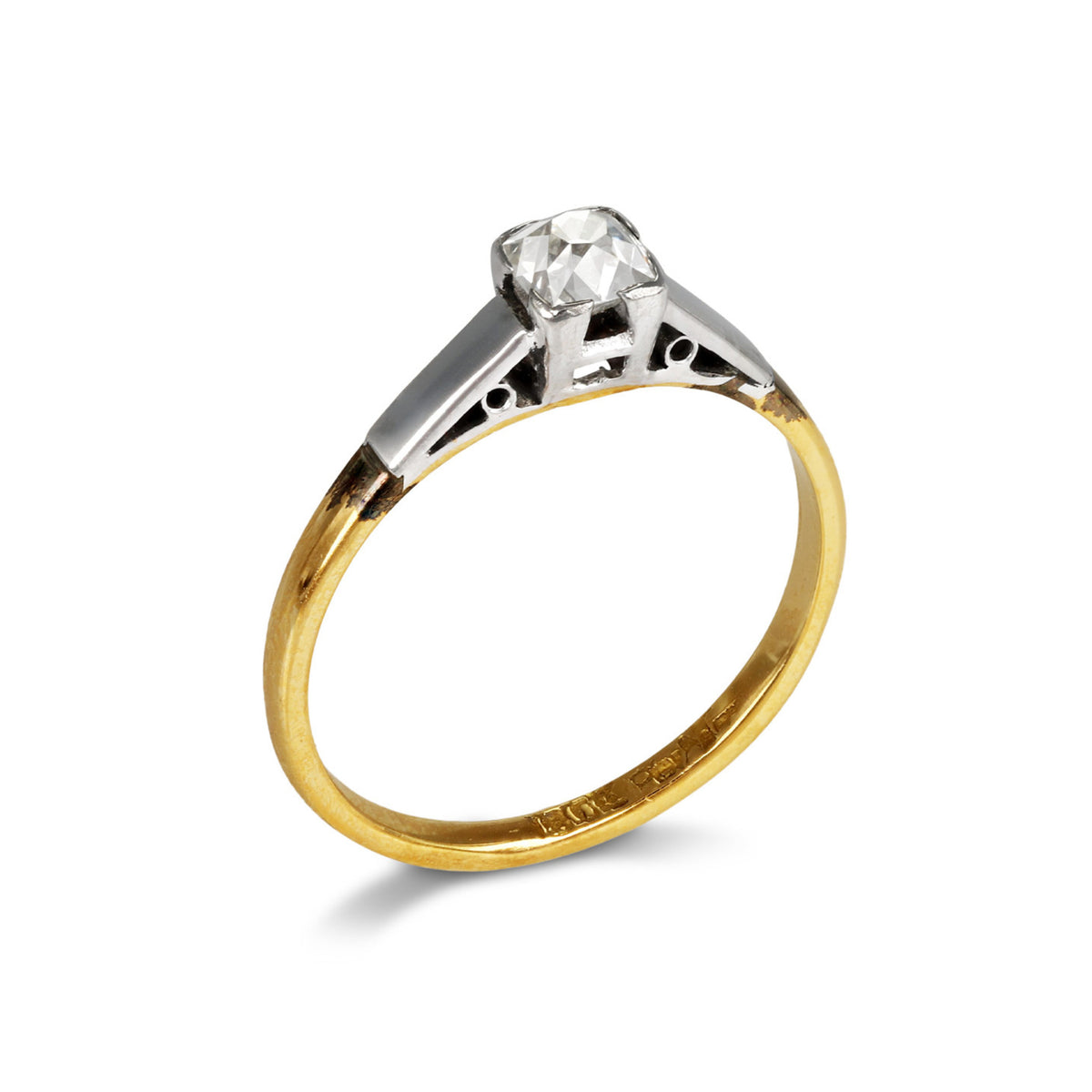 English Edwardian Platinum & 18KT Yellow Gold Diamond Ring profile
