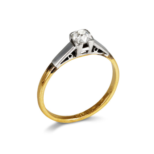 English Edwardian Platinum & 18KT Yellow Gold Diamond Ring profile