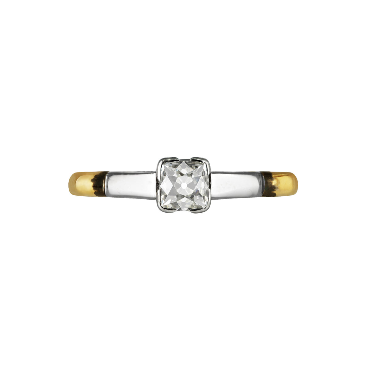 English Edwardian Platinum & 18KT Yellow Gold Diamond Ring front