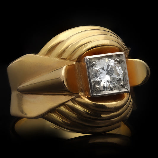 French 1950s Platinum & 18KT Yellow Gold Diamond Ring side