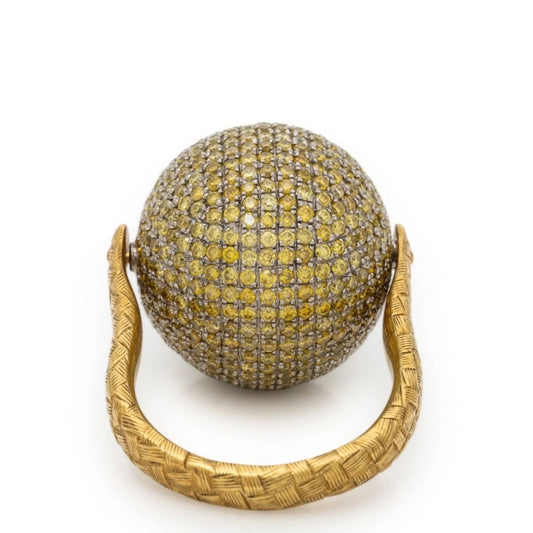 Bottega Veneta Post-1980s 18KT Yellow Gold Yellow Diamond Sfera Ring back