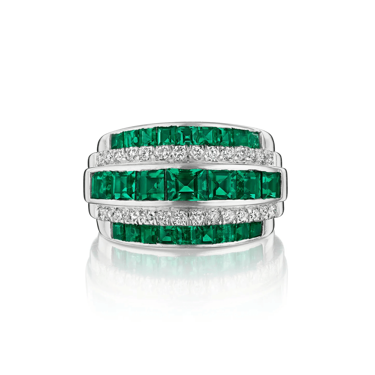 1950s Platinum Emerald & Diamond Ring front