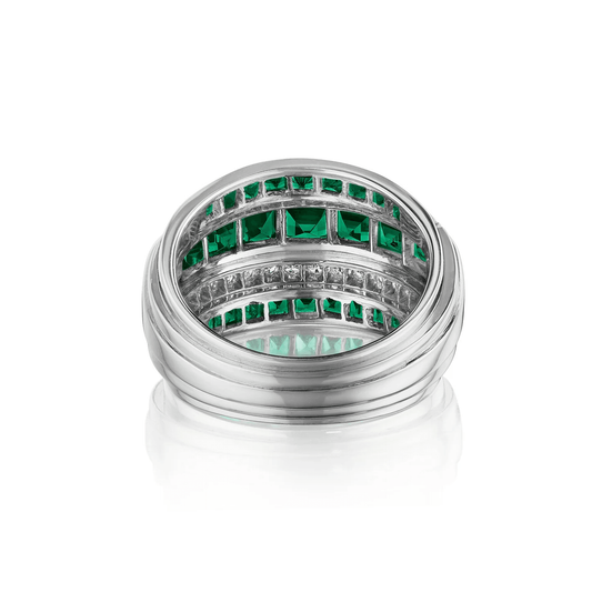 1950s Platinum Emerald & Diamond Ring back