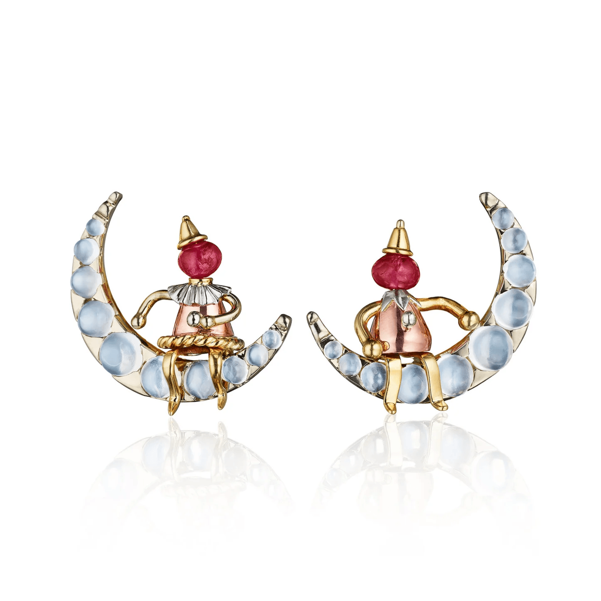 J.E. Caldwell 1940s 14KT Rose, White & Yellow Gold Moonstone & Ruby Set