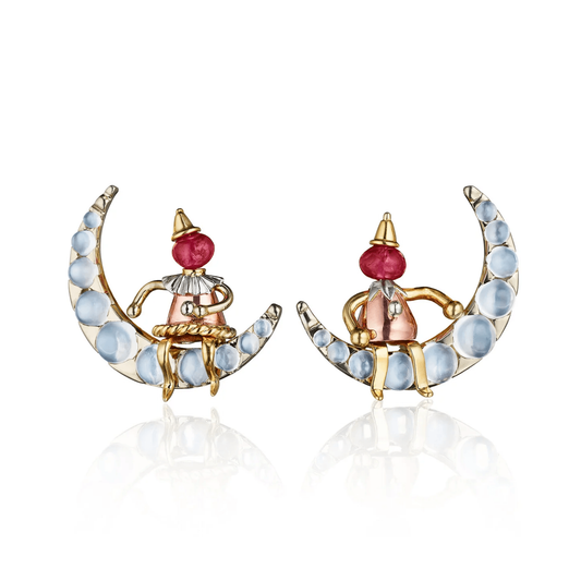 J.E. Caldwell 1940s 14KT Rose, White & Yellow Gold Moonstone & Ruby Set