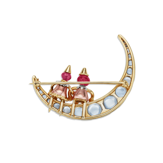 J.E. Caldwell 1940s 14KT Rose, White & Yellow Gold Moonstone & Ruby Set back