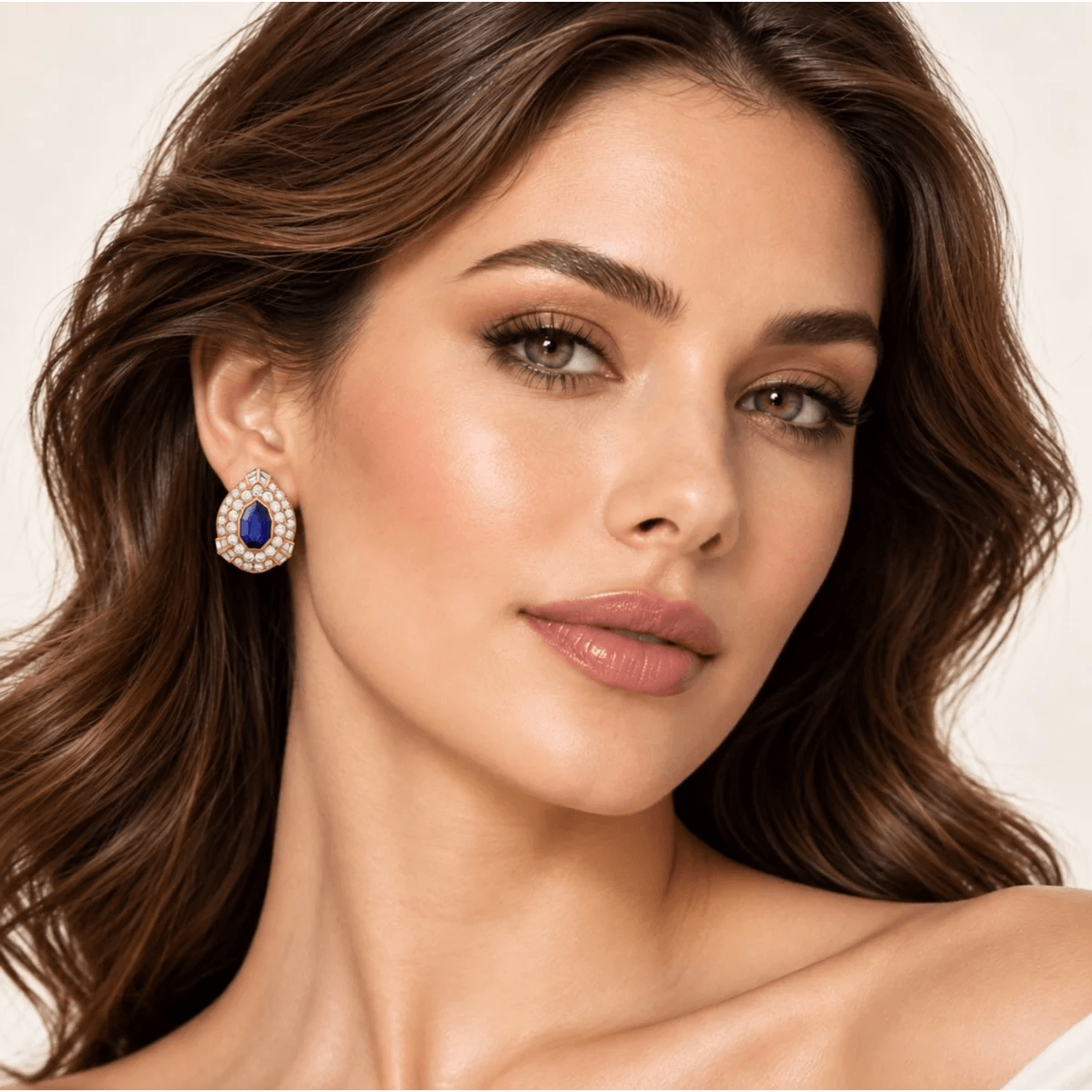 David Webb Post-1980s 18KT Yellow Gold Sapphire & Diamond Earrings on ear