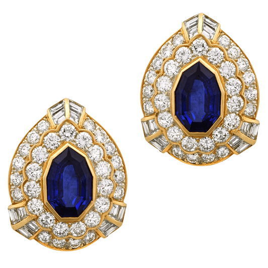 David Webb Post-1980s 18KT Yellow Gold Sapphire & Diamond Earrings front