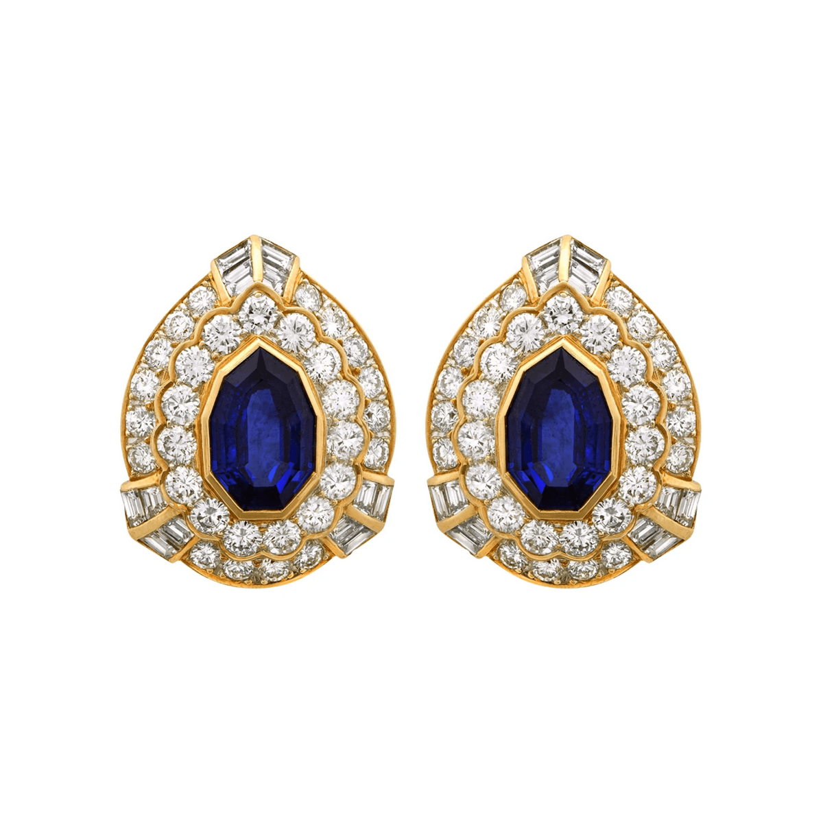 David Webb Post-1980s 18KT Yellow Gold Sapphire & Diamond Earrings front