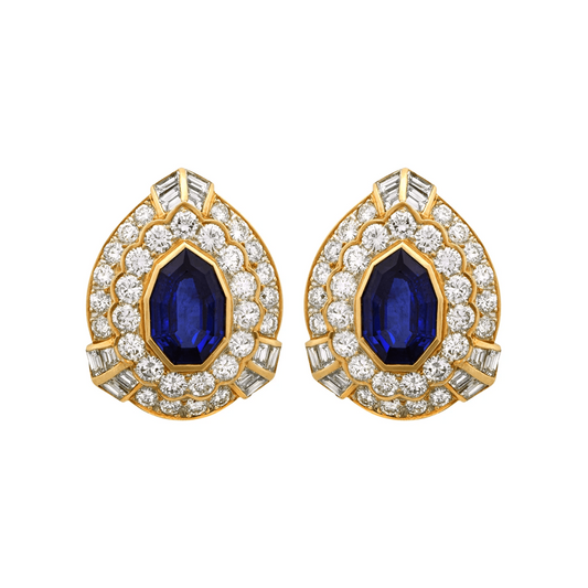 David Webb Post-1980s 18KT Yellow Gold Sapphire & Diamond Earrings front